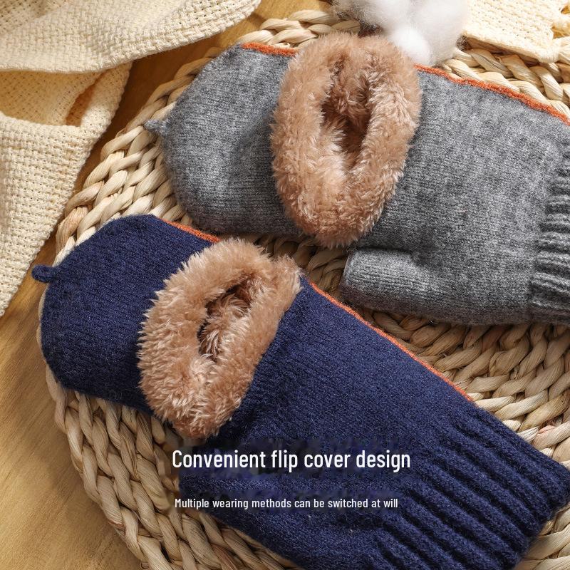 Doppellagige fingerlose Schreibhandschuhe aus Samt für Herren – Wärme im Winter