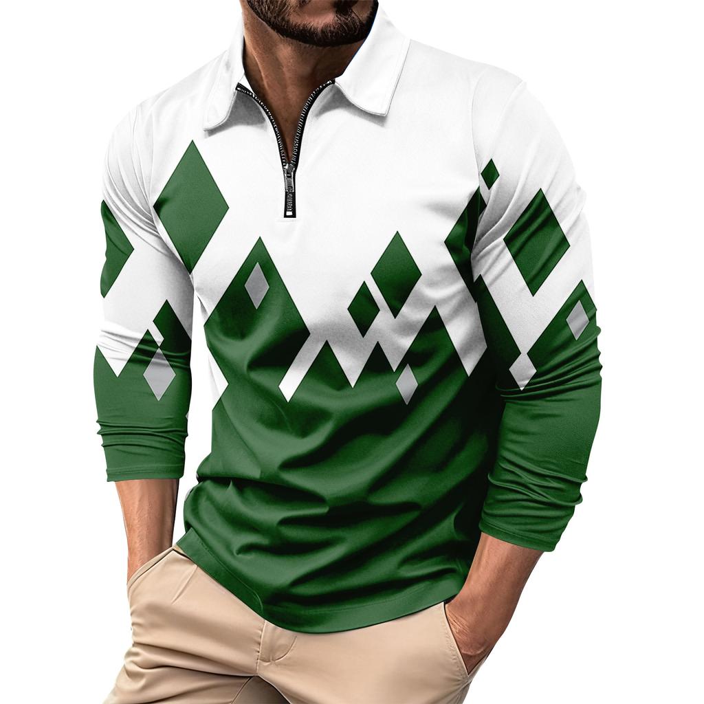 Herrtryckt Krage 1/4 Dragkedja Långärmad Casual Sporttopp