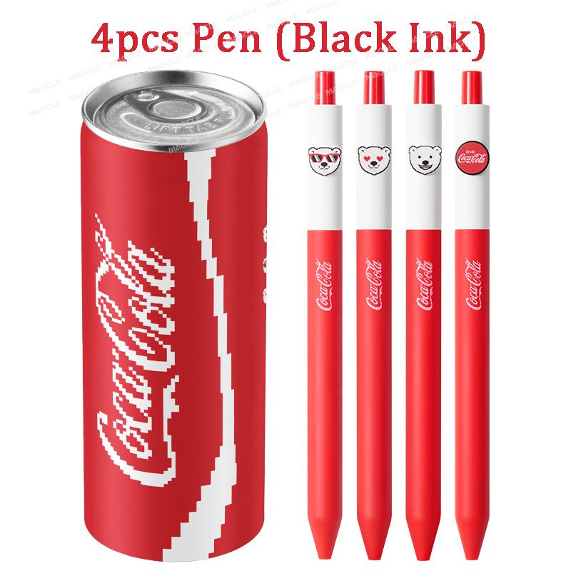 4pcs Kaco Coca-Cola Limited Edition Neutral Pens,Cute Bear bolígrafos gel 0.5mm Black, Quick-Drying, Smooth stationery supplies