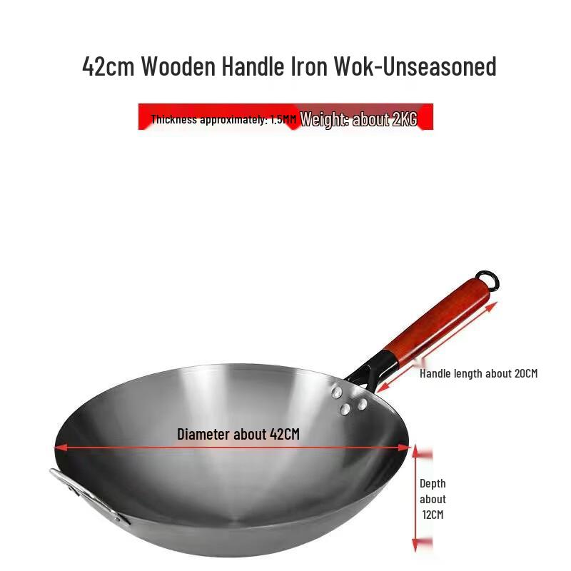 42cm Traditional Refined Iron Wok with Handles