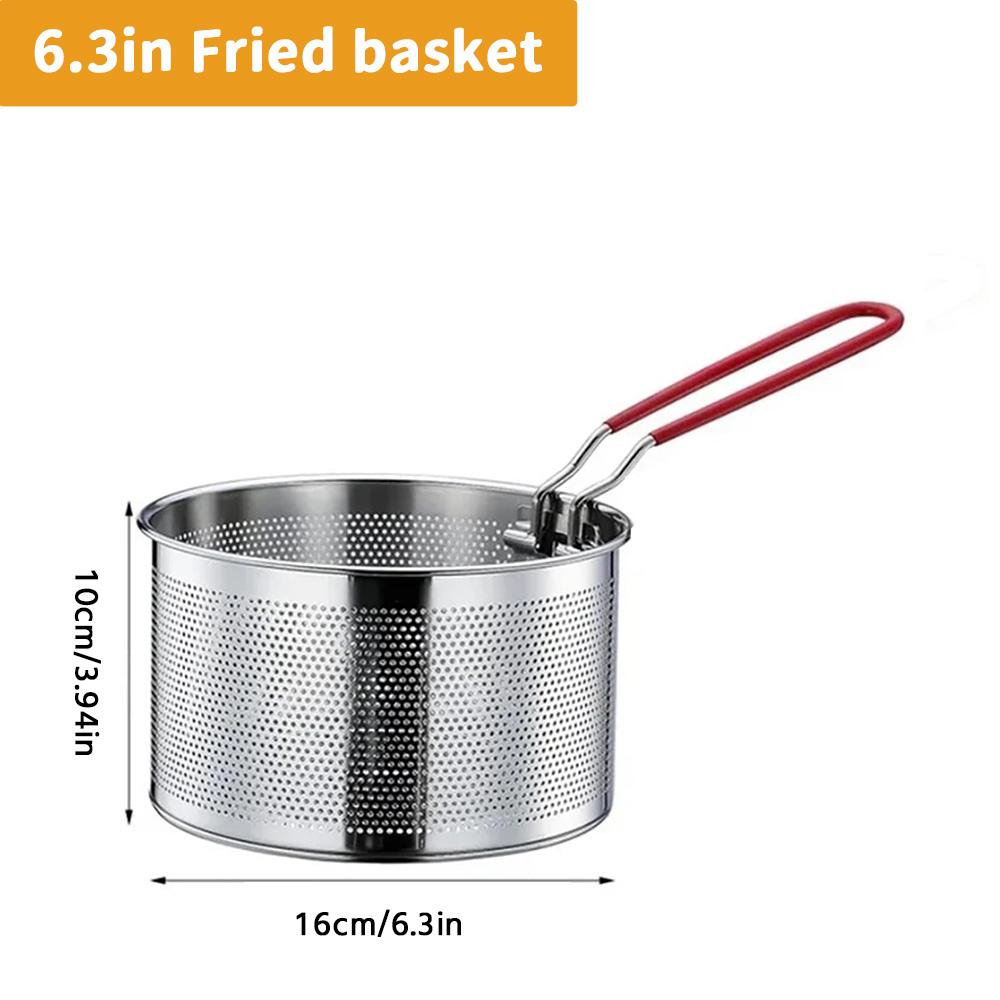 Stainless Steel Frying Basket and Filter Basket Set, with Handle, Foldable, Deep Pot Filter, Suitable for Frying, Draining