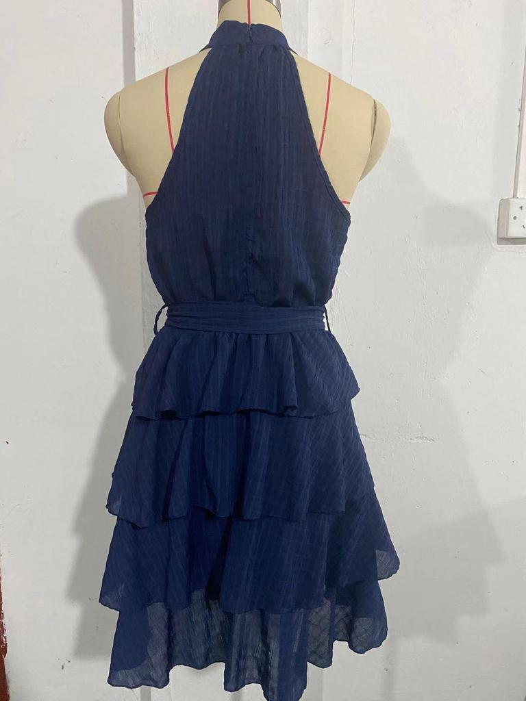 Europäisches & Amerikanisches Damen Sommer 2026 Schnürung Neckholder Patchwork Ärmellos Rüschenkleid
