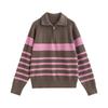 Chuyu Damen Gestreifter Reißverschluss Polokragen Langarm Strickpullover