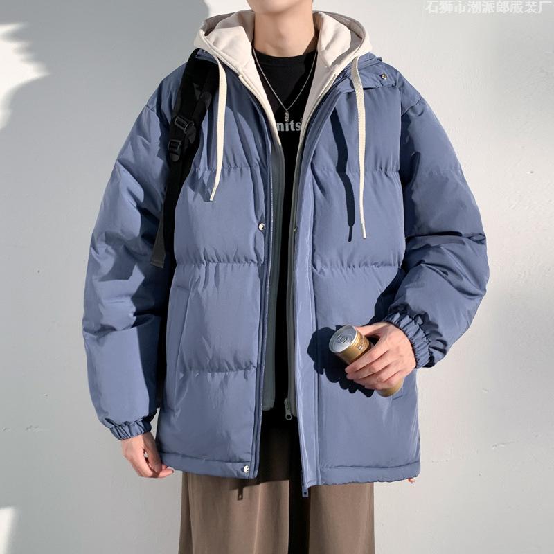 Gepolsterte Kleidung Herbst und Winter warme gepolsterte Kleidung Herren und Paare Fake Two Streetwear gepolsterte Jacken mit Kapuze trendig locker Brot-Kleidung Jacke