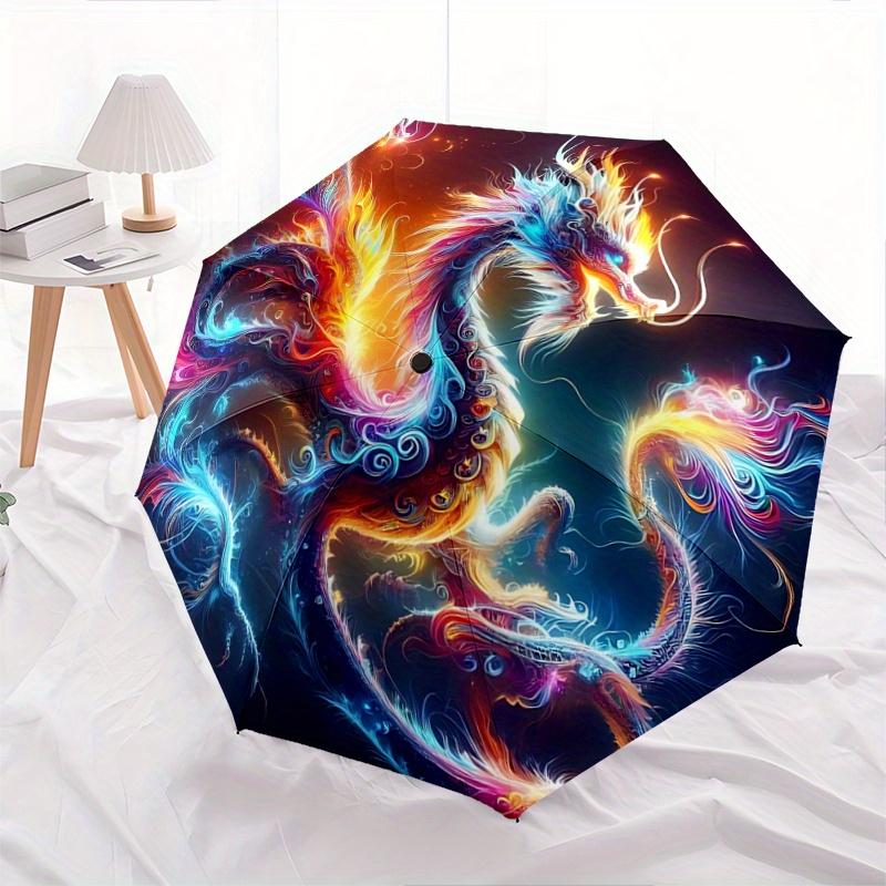 

1pc Enchanted Dragons Automatic Opening/Closing Umbrella with Portable Tri-Fold Design, 8-Bone Iron Frame - Outdoor Umbrella for Festivals, Trave