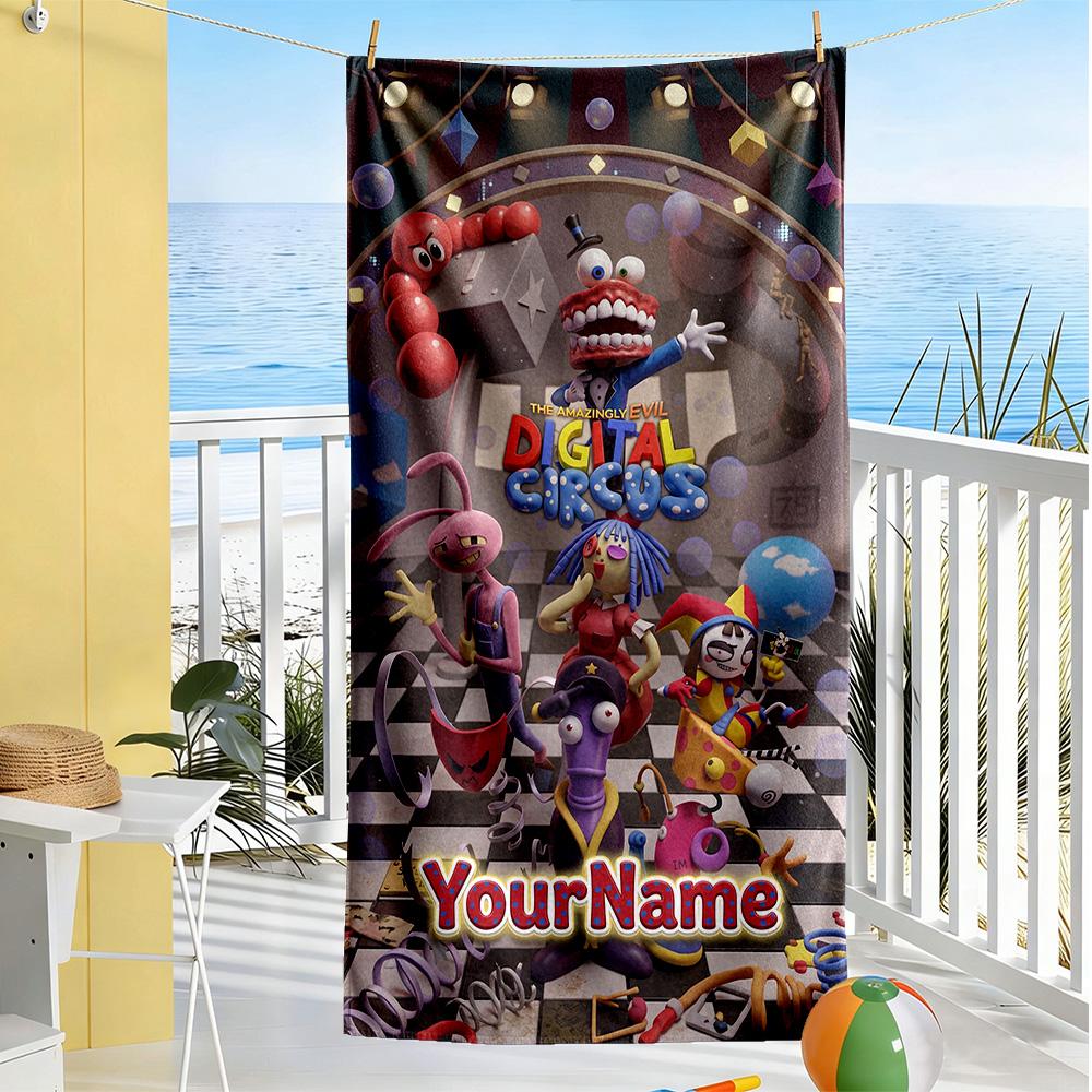 Digital Circus Customized Name Beach Towel Super Soft & Absorbent Portable for SwimmingBeachCamping Travel Beach AccessoriesGym