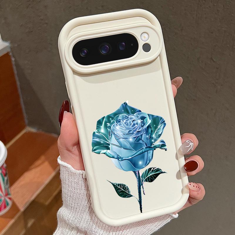 Crystal Rose Flower Print TPU Shockproof Case For Google Pixel 9 Pro XL 8 Pro 8A Lens Protection Matte Soft Phone Cover