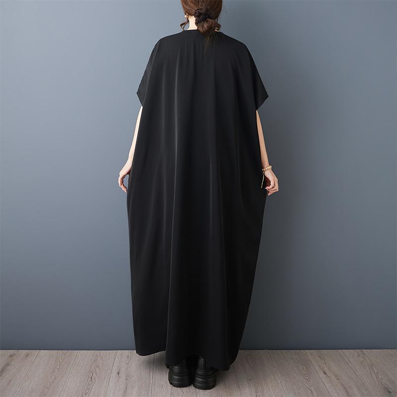 DIMANAF New 2026 Summer Women Plus Size Vintage Elegant Lady Long Dress Black Chiffon Loose Oversize Maxi Clothing