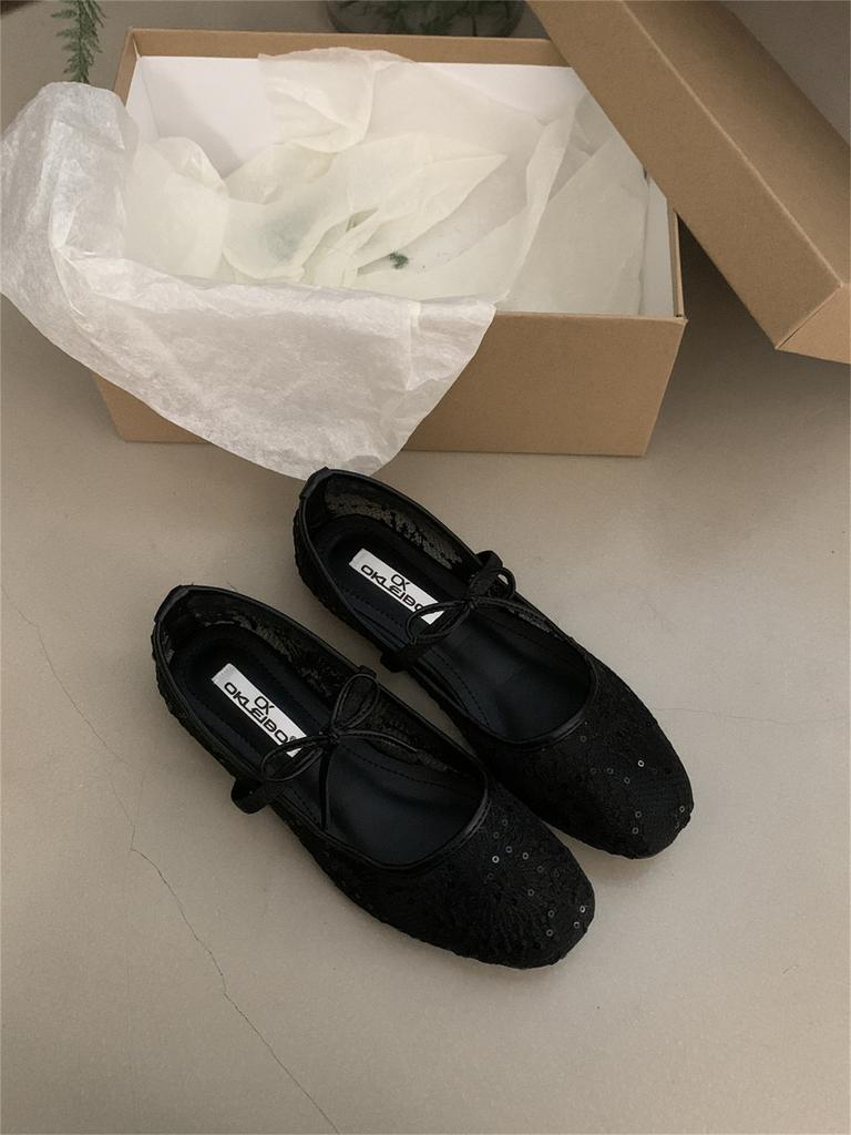 Gentle evening breeze bow ballet shoes girl 2025 new fairy hollow mesh lace embroidered shoes single shoes