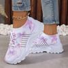 Women's White Sneakers Breathable Running Sneakers with Pastel Purple/Blue Lightweight Lace-Up Platform Shoes