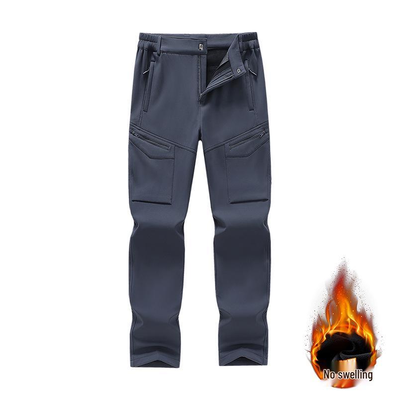 Men's Waterproof Multi-Pocket Cargo Ski Pants - Plus Velvet Warmth, Outdoor Sports / Mountaineering, Straight Leg, Autumn-Winter Long Pants