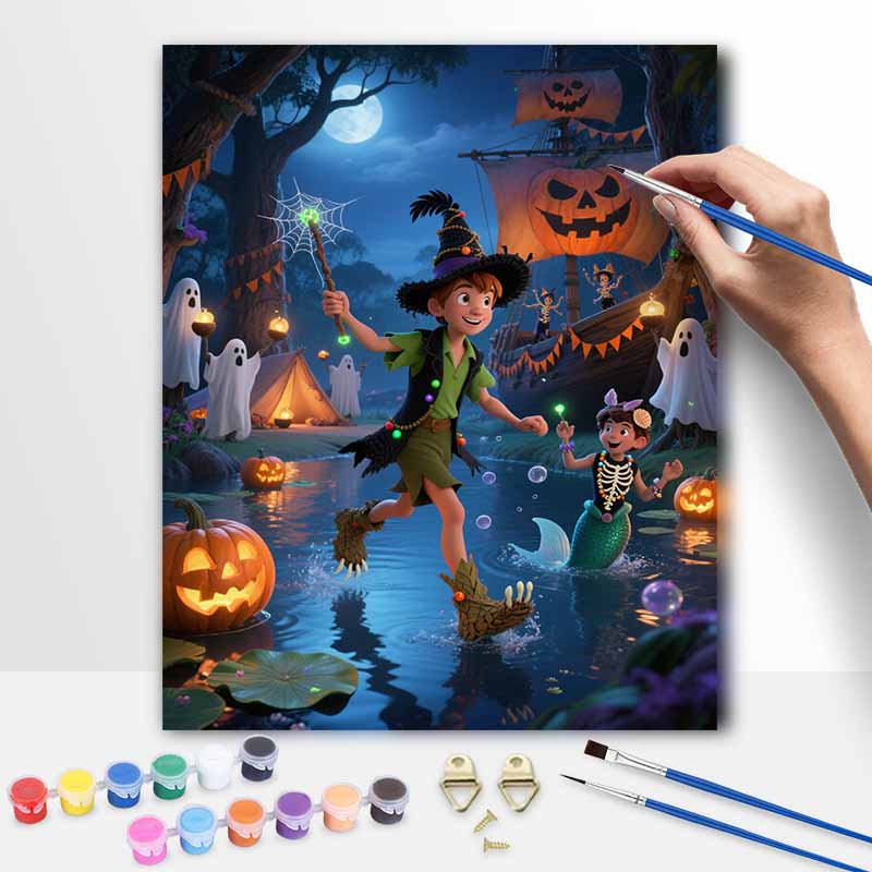Disney Peter Pan Pumpkin Moon Light Oil Paint by Numbers Painting Kit Hand Painted Home Decor Gift 20x30cm