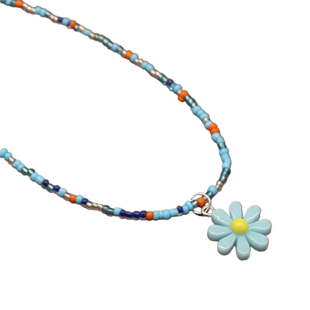 Daisy  Bead Short Sunflower Necklace Summer Rice Bead Necklace Jewelry