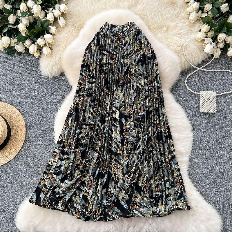 

Женская юбка-полусолнце с французским ретро-принтом, утягивающая плиссированная юбка с высокой талией и хорошей драпировкой average size серый/чёрный