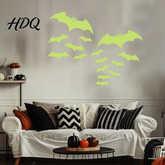 Glow Stickers Halloween Glow-in-the-Dark Bat Wall Stickers Luminous Cartoon Flying Bats Decals for Ceiling Door Window Decor Self-Adhesive Reusable