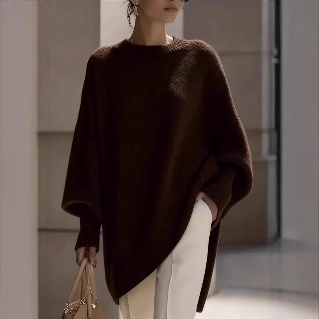 2025 Autumn/Winter Women's Solid Color Round Neck Knit Pullover Sweater - Loose, Lazy Style