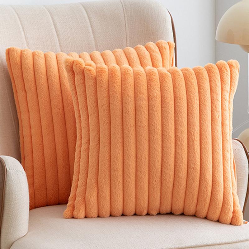 1pc Faux Fur Plush Decorative Throw Pillow Covers Fuzzy Striped Soft Pillowcase Cushion Covers for Sofa Couch Bedroom 18x18 Inch
