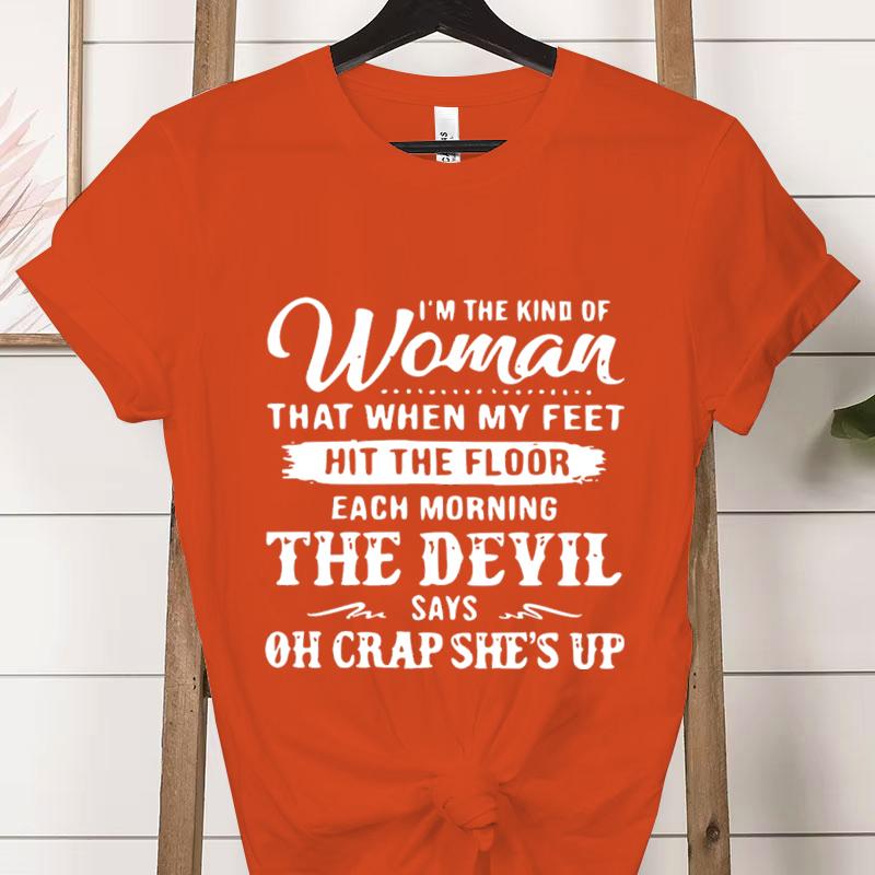 Soy el Tipo de Mujer Moda Camisetas para Mujer Casual Manga Corta El Diablo Dice Oh Mierda Está Despierta Camiseta Gráfica Ropa