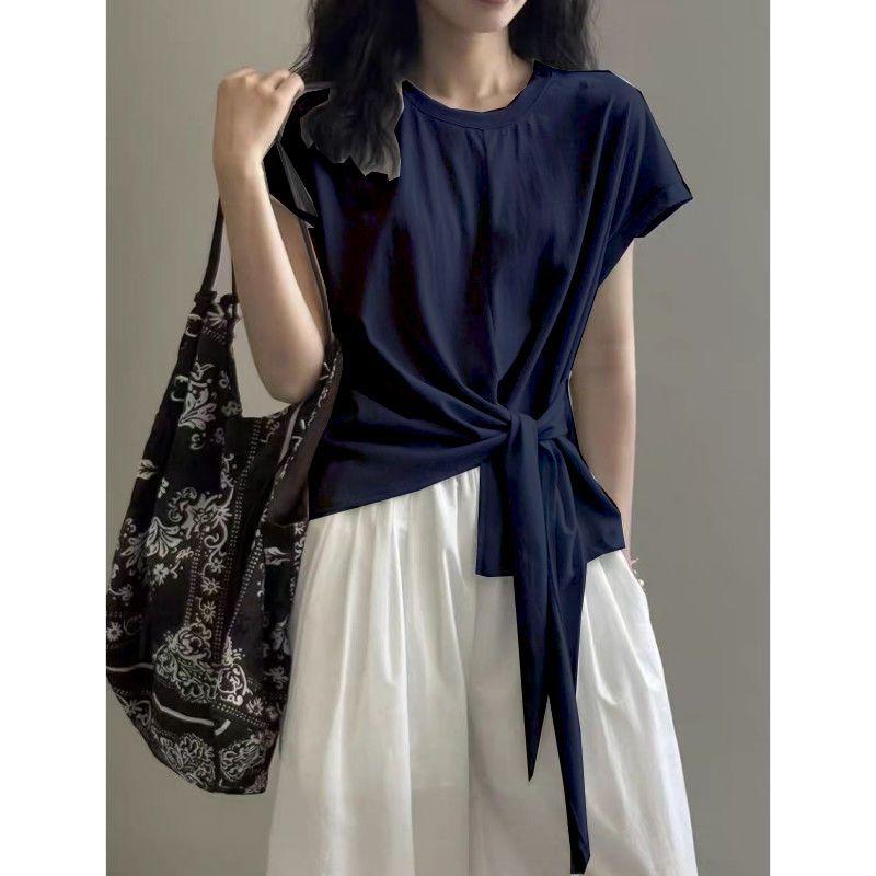 Yeni Düz Renkli Askılı Kısa Kollu Yuvarlak Yaka Birleştirilmiş Bol İnce Moda Üst