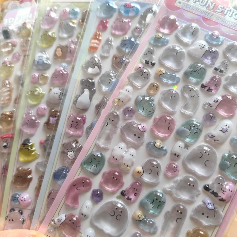 Cute 3D Ghost Stickers, 4pc Kawaii Cartoon Decals for Phone & Notebook Decor, Anime Worlds Collection for Kids
