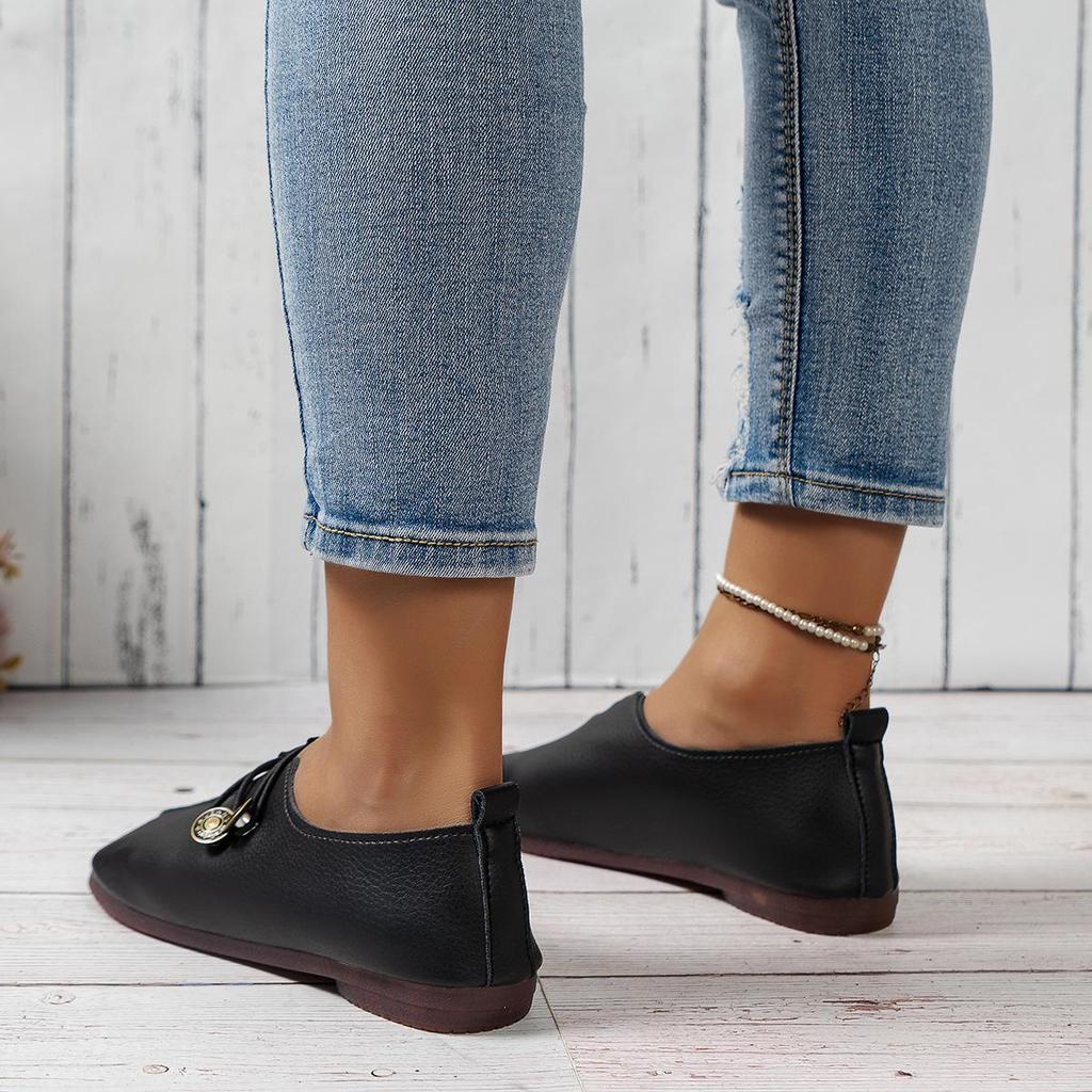 2024 Sommer Damen Weiches Leder Slipper Ballerinas, Runde Zehenpartie, Übergrößen verfügbar