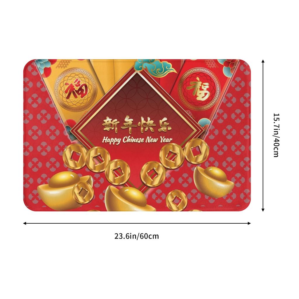 2026 Lucky Theme New Year Festive Gifts Front Door Mat Anti-Slip Indoor Absorbent Doormat Kitchen Balcony Entrance Rug Carpet
