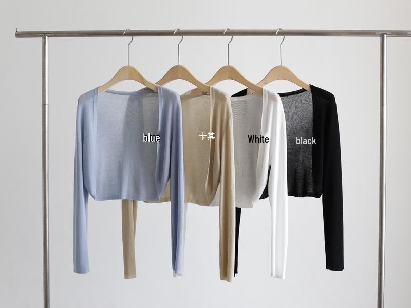 Women's Ice Silk Sunscreen Cardigan and Camisole Dress Set - Long Sleeve, Lightweight Shawl, Thin Knit Cover-up.