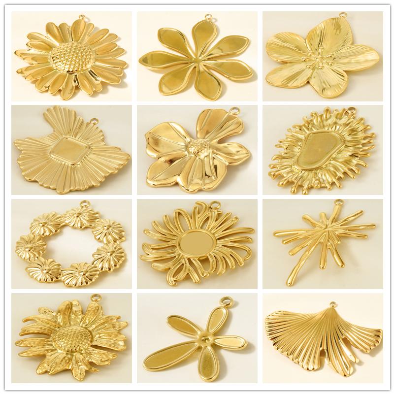 6pcs PVD Real Gold Plated Cherry Strawberry Flower Pendant Stainless Steel Charms For Jewelry Making Bulk Plant Charm Materials