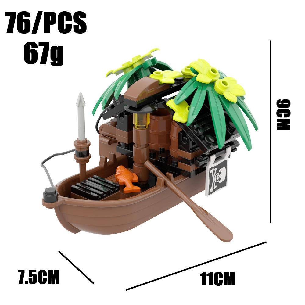 Assemble Small Particle Building Block Drifting Raft Pirate Gunboat Port Scene Tabletop Ornament