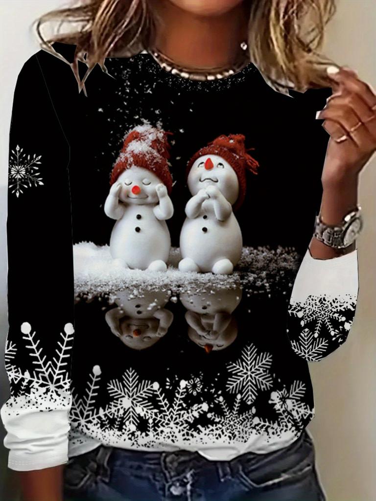 Directional large size women's round neck long sleeve Christmas digital printed T-shirt directional
