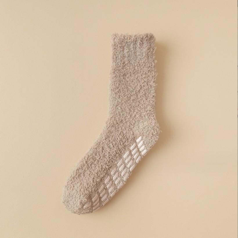 Autumn Winter Non-shedding Coral Fleece Socks Non-slip Adhesive Thickened Warm Couple's Half-fleece Floor Sleep Socks