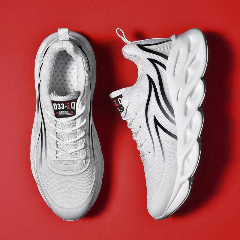 Fashion Men's Flame Printed Sneakers Flying Weave Sports Shoes Comfortable Running Shoes Outdoor Men Athletic Shoes Red Sneakers Man