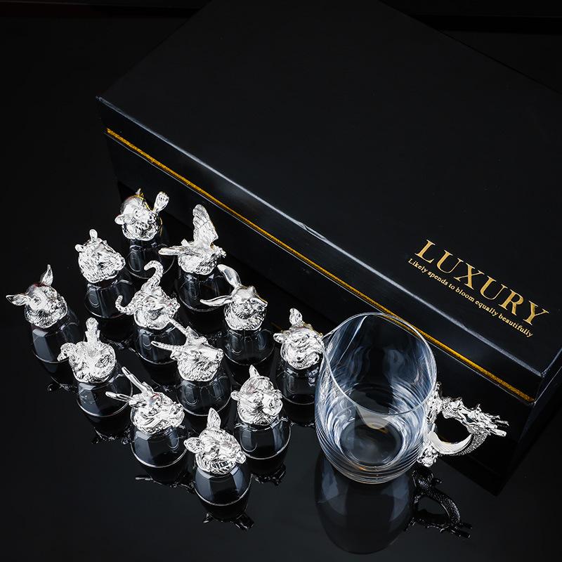 Twelve Zodiac Liquor Wine Glass Chinese Retro Wine Set Chinese Baijiu Drinkware Multipurpose & Reusable Perfect for Gifting