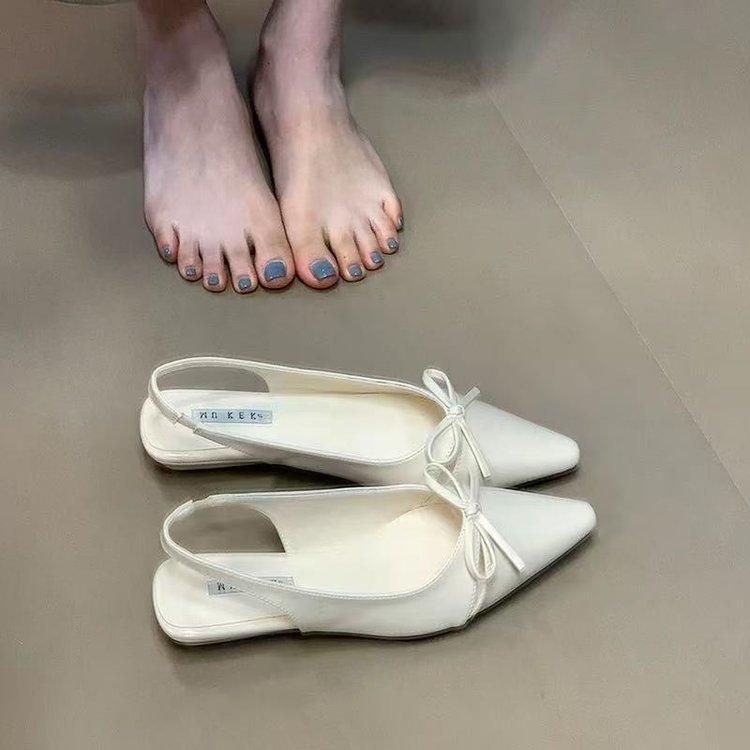 Gentle bow baotou sandals spring and summer 2025 French niche elegant fairy square head light mouth commuting shoes