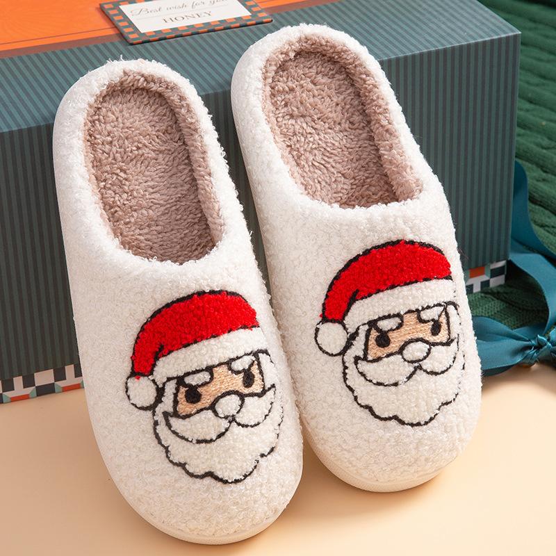 Cotton Slippers, Autumn and Winter Indoor Soft Bottom Non-slip Santa Cute Cartoon Plush Slippers Thickened