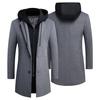 Men Winter Overcoat Fake Two Piece Wool Long Sleeves Mid Length Zipper Warm Formal Plus Size Detachable Hat Winter Coat for Daily Wear