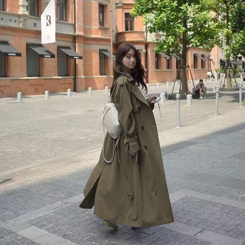 

Loose Trench Coat Midi Length Fashion Korean Elegant Khaki Black Women s Windbreaker Coat Casual Double Breasted Tops XS