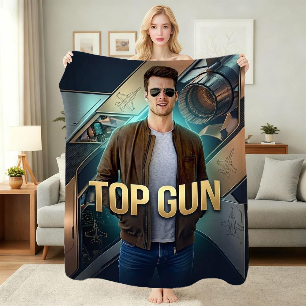 Top Gun Style Fighter Jet Pilot Poster Pattern Theme Flannel Blanket Skinfriendly Warm Throw Blanket For Living Room Office Nap Home Party Decor