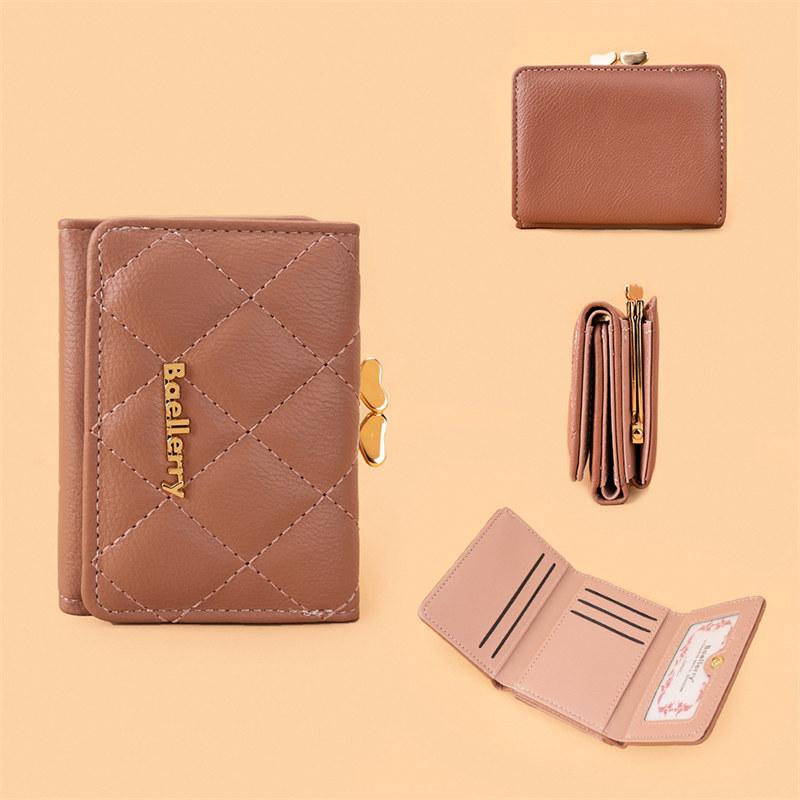 Baellerry Fashion Short Wallets for Women Artificial Leather Tri-fold Purse Classic Card Holder Money Bags