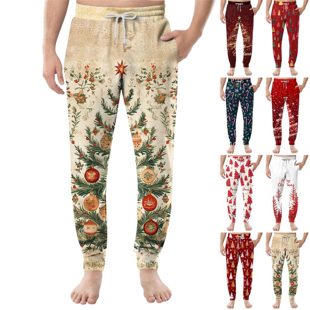 Pánské ležérní kalhoty se stahovací šňůrkou, kapsami a manžetami, domácí spací kalhoty