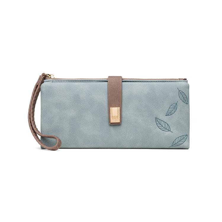 Women Wallet Fashion Long Design Retro PU Leather Credit Card Holder Frosted Print Buckle Zip Purse Female Handbag Wallets