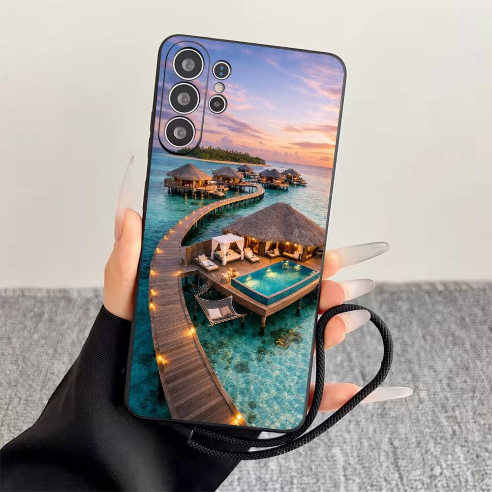 Sommer am Meer Handyhülle Für Samsung S25,S24,S21,S22,S23,S30,Ultra,S20,Plus,Fe,Weiche Silikon Schwarze Hülle