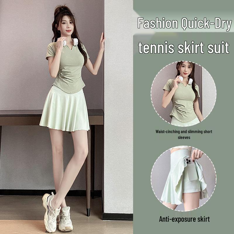 Dámská letní 2025 rychleschnoucí sada sportovního oblečení na badminton a tenis s plisovanou sukní