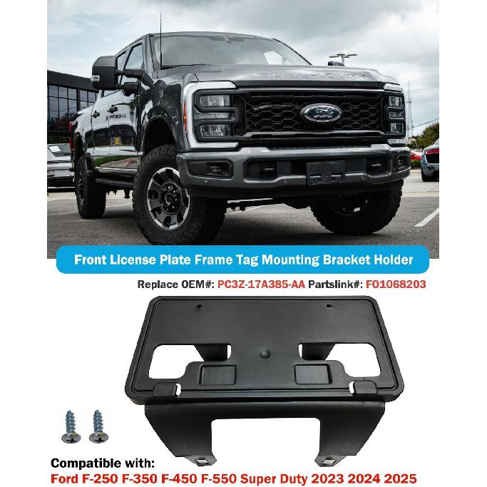 Front License Plate Frame For Ford F250 F350 F450 F550 Super Duty 2024 2025 2026 NO Drill Front Bumper License Plate Holder Mounting Bracket Cover
