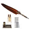 Feather Pen Set Vintage Creativity Ink Carving Writing Suit for Lover Teacher Classmate GiftBrown