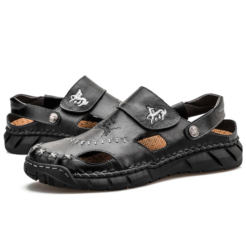 Sandals Shoes Men's Genuine Leather Summer Anti-slip Breathable Hollow Outdoor Sports Beach Shoes Casual Sandals