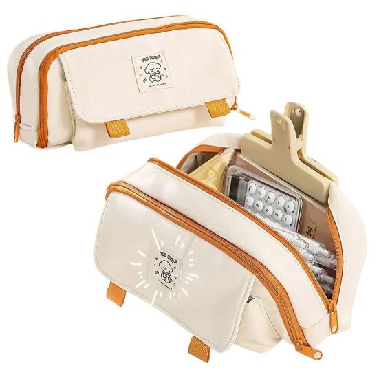 

Пенал Большая многофункциональная сумка с множеством карманов Гладкая молния Ручки Линейка Ластик Калькулятор Ножницы Холст Канцелярские принадлежности Органайзер бежевый