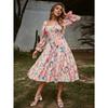 BITCED Fashion Summer Spring Long Sleeve Square Collar Casual Dresses