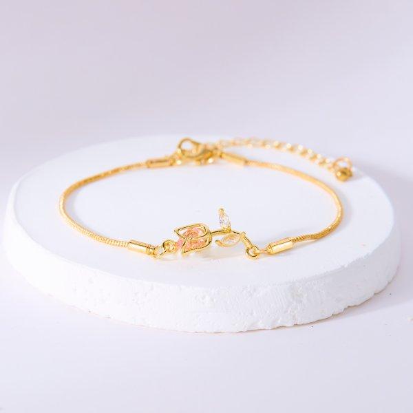 

Gold Color Crystal Zircon Flower Tulip Bracelet For Women Wedding Party Valentine s Day GiftJewelry