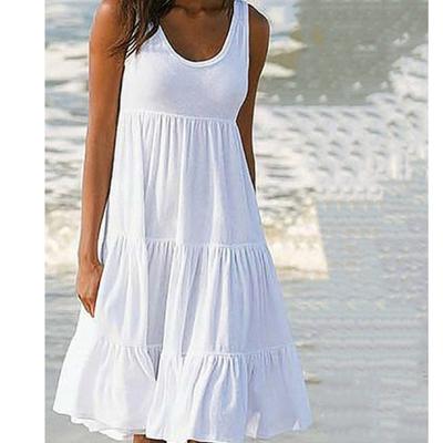 Bez rękawów, swobodna, plus size, letnia sukienka damska, modna, linia A, wakacyjna, plażowa, biała, letnia sukienka damska, elegancka, plisowana, marszczona, luźna, sukienki 756